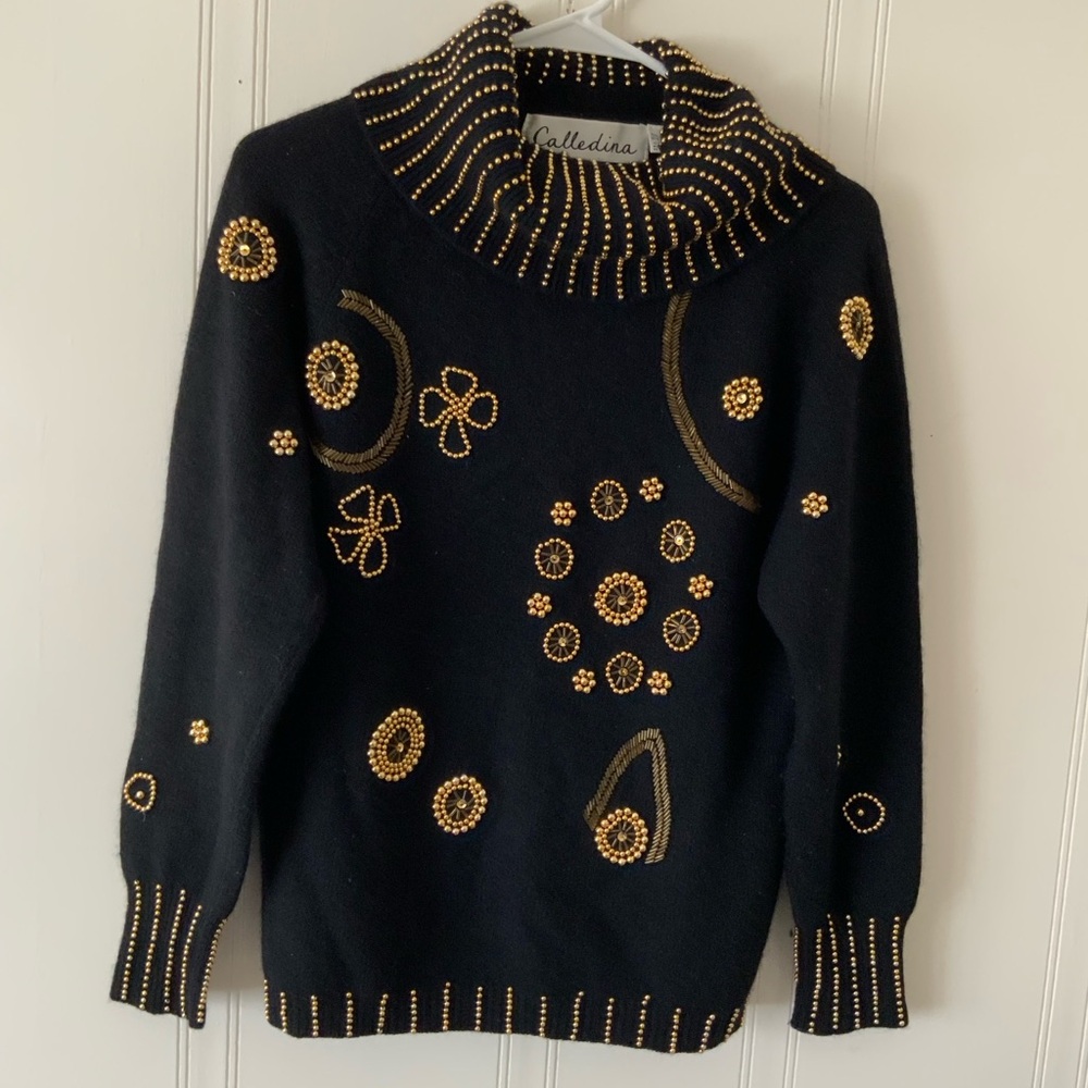 Elegant Black and Gold Cowl Neck Sweater